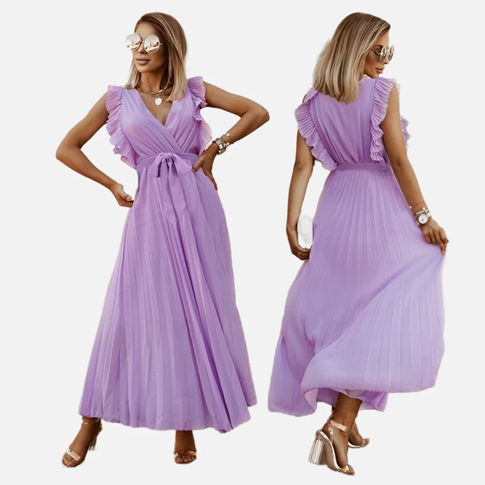 LQ216 Top Quality Fashion Slim Chiffon Pleated Dress Solid Color Beach Maxi Dresses Sexy Ruffle Sleeve Women Summer Dress
LQ216 Top Quality Fashion Slim Chiffon Pleated Dress Solid Color Beach Maxi Dresses Sexy Ruffle Sleeve Women Summer Dress