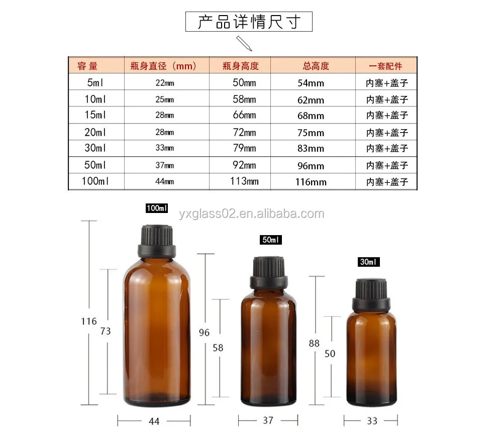 Flacons d'huile essentielle ambre mat de 5 à 100ML, flacon compte-gouttes en verre avec capuchon en plastique et fabrication intérieure de Nesse