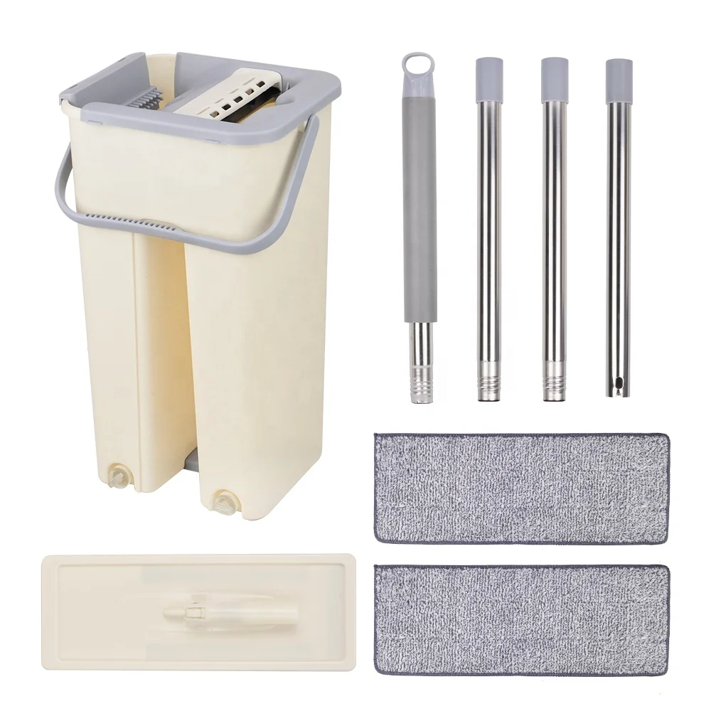 

cleaning mop wash flat mop and bucket set squeeze spin mops bucket for flooring cleaning, White or cusotmized