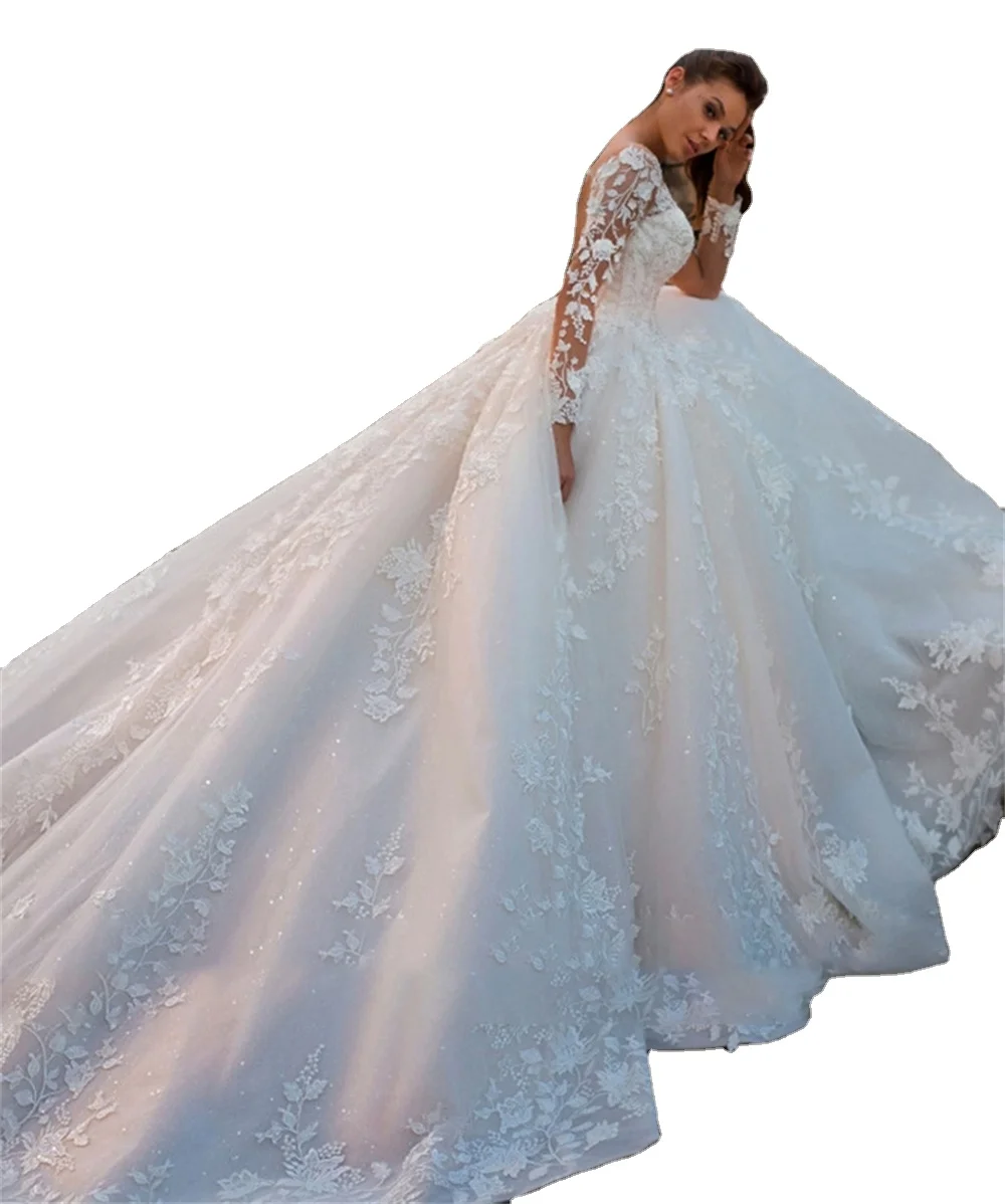 New Lace Embroidery V-neck Long Sleeve Long Train Wedding Dresses Bridal Main Wedding Dresses
New Lace Embroidery V-neck Long Sleeve Long Train Wedding Dresses Bridal Main Wedding Dresses