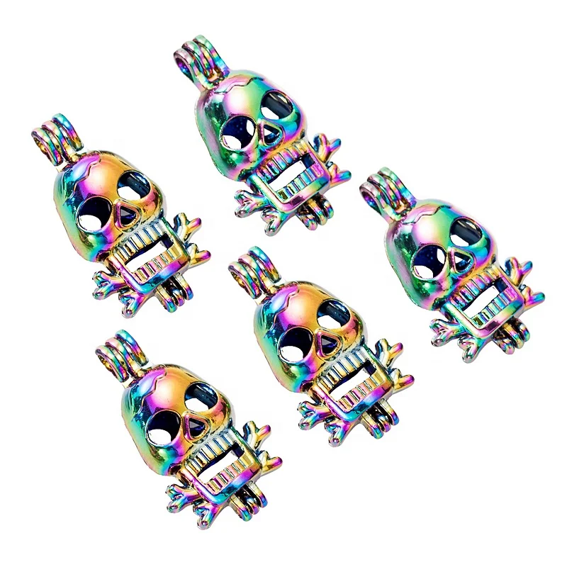 Rainbow Color Skull Pearl Beads Cage Locket Pendants DIY Jewelry Making Supplies-for Oyster Pearls, Essential Oil Diffuser Skull 
Rainbow Color Skull Pearl Beads Cage Locket Pendants DIY Jewelry Making Supplies-for Oyster Pearls, Essential Oil Diffuser Skull