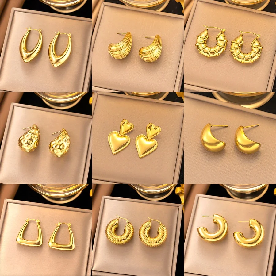 

Top Quality Stainless Steel 18k Gold Pearl C Huggie Hoop Earrings Women Zircon Heart Water Drop Drop Earrings Jewelry For Gift
