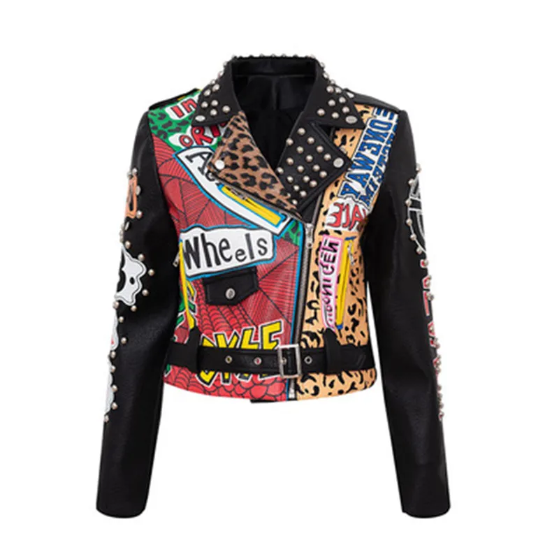 New fashion chain print half-open collar rivet coat jacket slim short leather women, Customized color
New fashion chain print half-open collar rivet coat jacket slim short leather women, Customized color