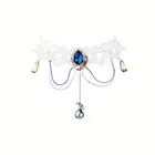 Blue Waterdrop Crystals White Lace Pearl Choker Necklace