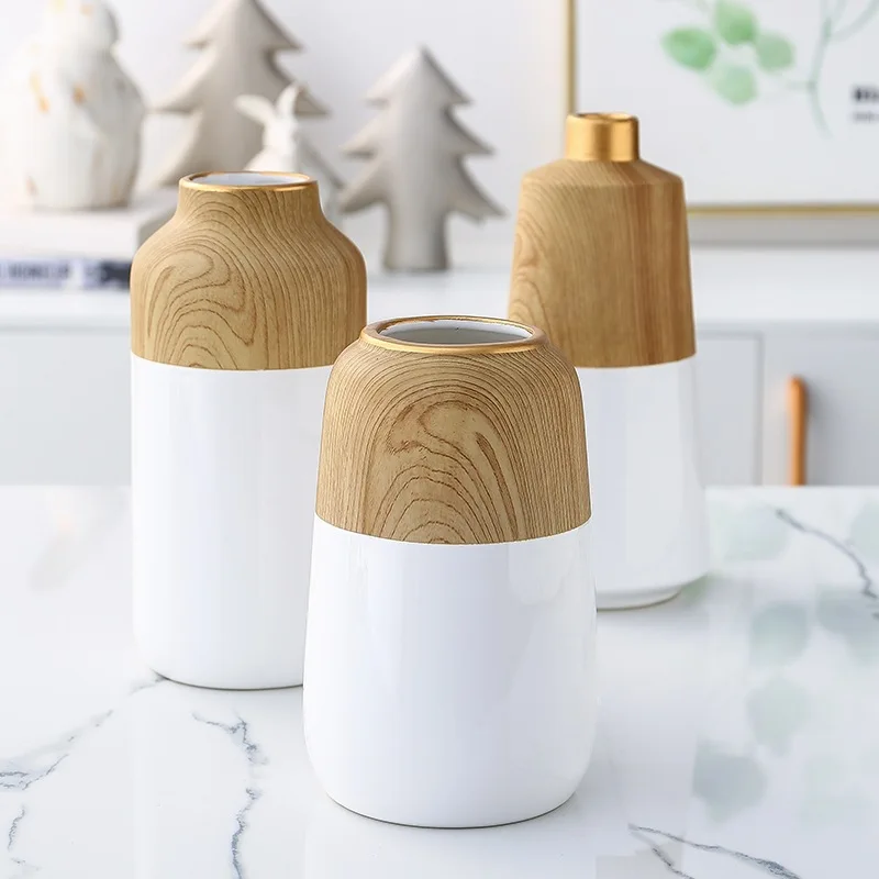 Modern Style White Ceramic Water Transfer Wood Grain Flower Vase With Gold Rim Home Soft Decoration Crafts Decoration
Modern Style White Ceramic Water Transfer Wood Grain Flower Vase With Gold Rim Home Soft Decoration Crafts Decoration