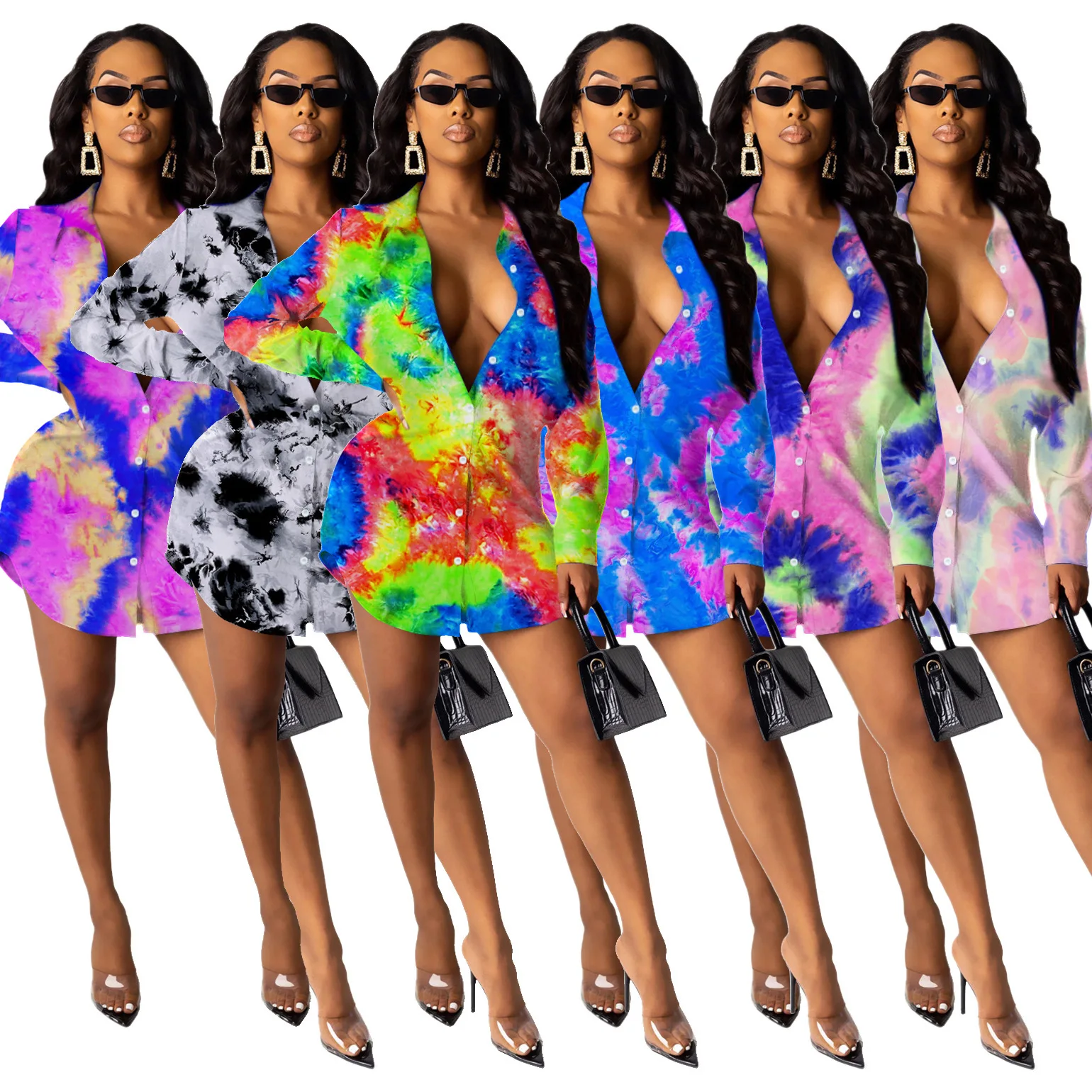 Tie-Dye Deep V Neck Long Sleeve Skinny Mini Dress Sexy Tight Club Party Lady Fashion Sheath Dress
Tie-Dye Deep V Neck Long Sleeve Skinny Mini Dress Sexy Tight Club Party Lady Fashion Sheath Dress