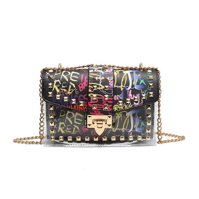 2021 Wholesale Designer Graffiti PVC Purses And Ladies Clear Handbags Crossbody Small Printed Women Hand Bags, As pictures 
2021 Wholesale Designer Graffiti PVC Purses And Ladies Clear Handbags Crossbody Small Printed Women Hand Bags, As pictures