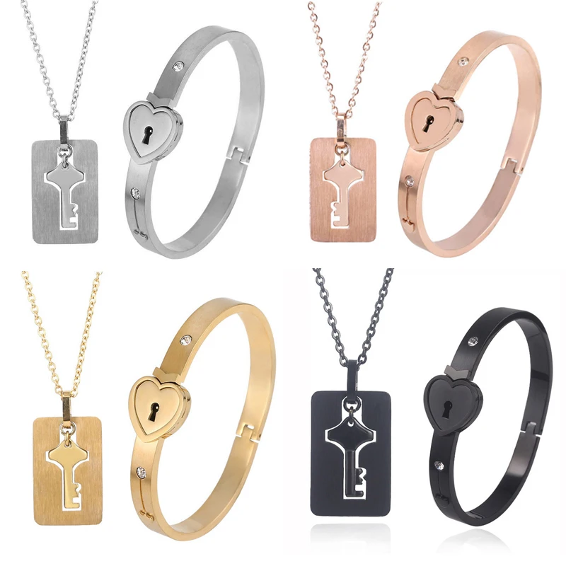 Luxury Stainless Steel Love Heart Diamond Double Lock Bracelets Bangles Key Pendant For Lovers Gift Jewelry Packaging Sets, Silver
Luxury Stainless Steel Love Heart Diamond Double Lock Bracelets Bangles Key Pendant For Lovers Gift Jewelry Packaging Sets, Silver