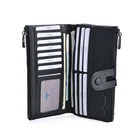 Black genuine leather elegant money purses zipper wallet for women