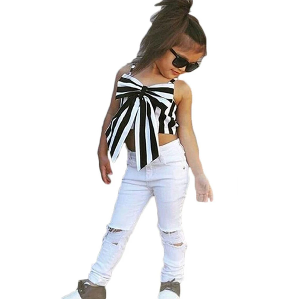 Girls' Sleeveless Clothing Sets Summer New Children Kids Strapless Striped bowknot top + pants Suit Clothes, As picture
Girls' Sleeveless Clothing Sets Summer New Children Kids Strapless Striped bowknot top + pants Suit Clothes, As picture