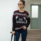 Ladies Knitwear Ladies Christmas Knitwear Snowflake Fawn Jacquard Long Sleeve Pullover LWX10033