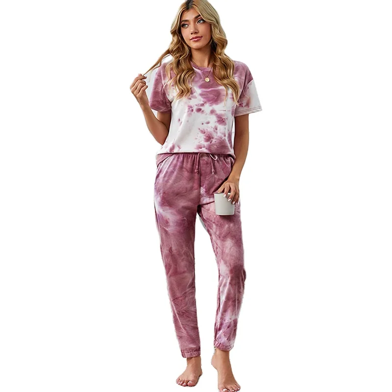 Women tie dyed peach skin Sleepwear short sleeves with pants home wear Casual Two Piece Lounge wear Pajamas
Women tie dyed peach skin Sleepwear short sleeves with pants home wear Casual Two Piece Lounge wear Pajamas