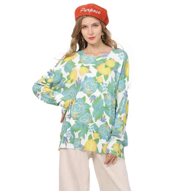 2021 Autumn and winter new fashion women's sweet rose printed sweater casual Pullover o neck loose womens sweater
2021 Autumn and winter new fashion women's sweet rose printed sweater casual Pullover o neck loose womens sweater