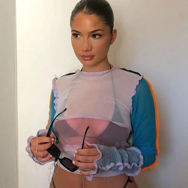 Wholesale new arrivals sexy long sleeve damaded edge contrast color tshirt woman splicing chiffon blouse, Picture
Wholesale new arrivals sexy long sleeve damaded edge contrast color tshirt woman splicing chiffon blouse, Picture