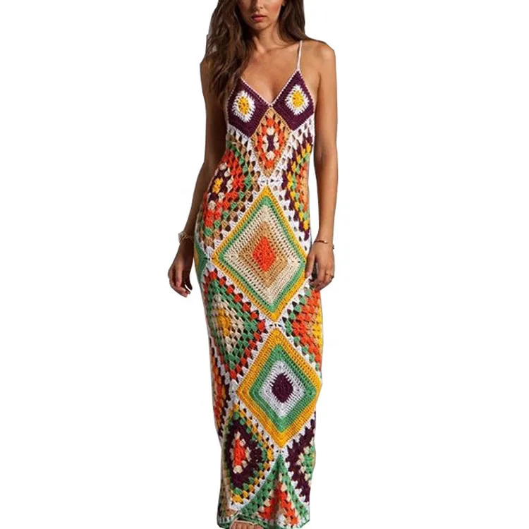 Novelty Women Dress Sexy Sleeveless Grandmother Square Long Beach Wear Crochet Woman Maxi Dresses Casual Female Clothes
Novelty Women Dress Sexy Sleeveless Grandmother Square Long Beach Wear Crochet Woman Maxi Dresses Casual Female Clothes