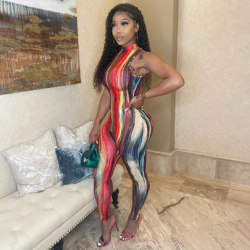 Summer tie dye printing sleeveless round stand collar rompers sexy bodycon jumpsuit for women
Summer tie dye printing sleeveless round stand collar rompers sexy bodycon jumpsuit for women