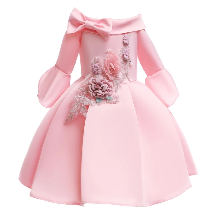 Girl's Dress With Off-the-shoulder Mid-sleeve Embroidered Flower Girl Dresses Wedding