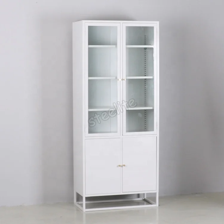Furniture Europe Style Small White Storage Cabinet With Glass