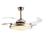 Contemporary Invisible Gold Ceiling Fan Lamps LED with 4 Retractable Acrylic Blades Lighting Groups Ceiling Light Fan
