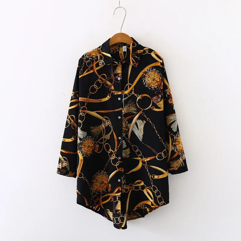 Large chiffon shirt fashion chain Print Shirt spring summer long sunscreen shirt for women
Large chiffon shirt fashion chain Print Shirt spring summer long sunscreen shirt for women