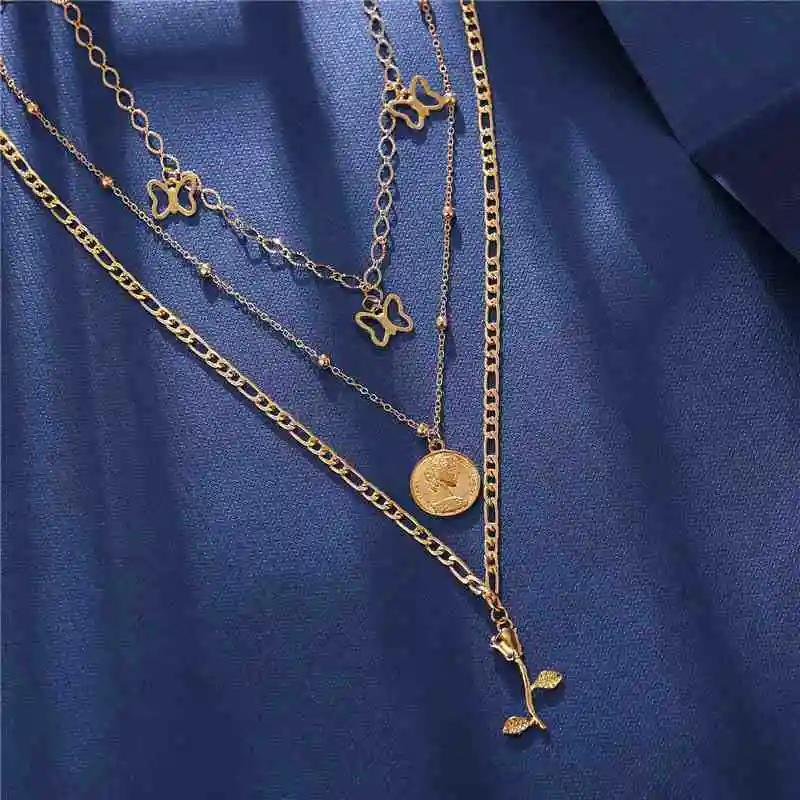 MultiLayer Necklace Gold Chain Fashion Butterfly Round Portrait Rose Pendant Necklace Jewelry for Women
MultiLayer Necklace Gold Chain Fashion Butterfly Round Portrait Rose Pendant Necklace Jewelry for Women