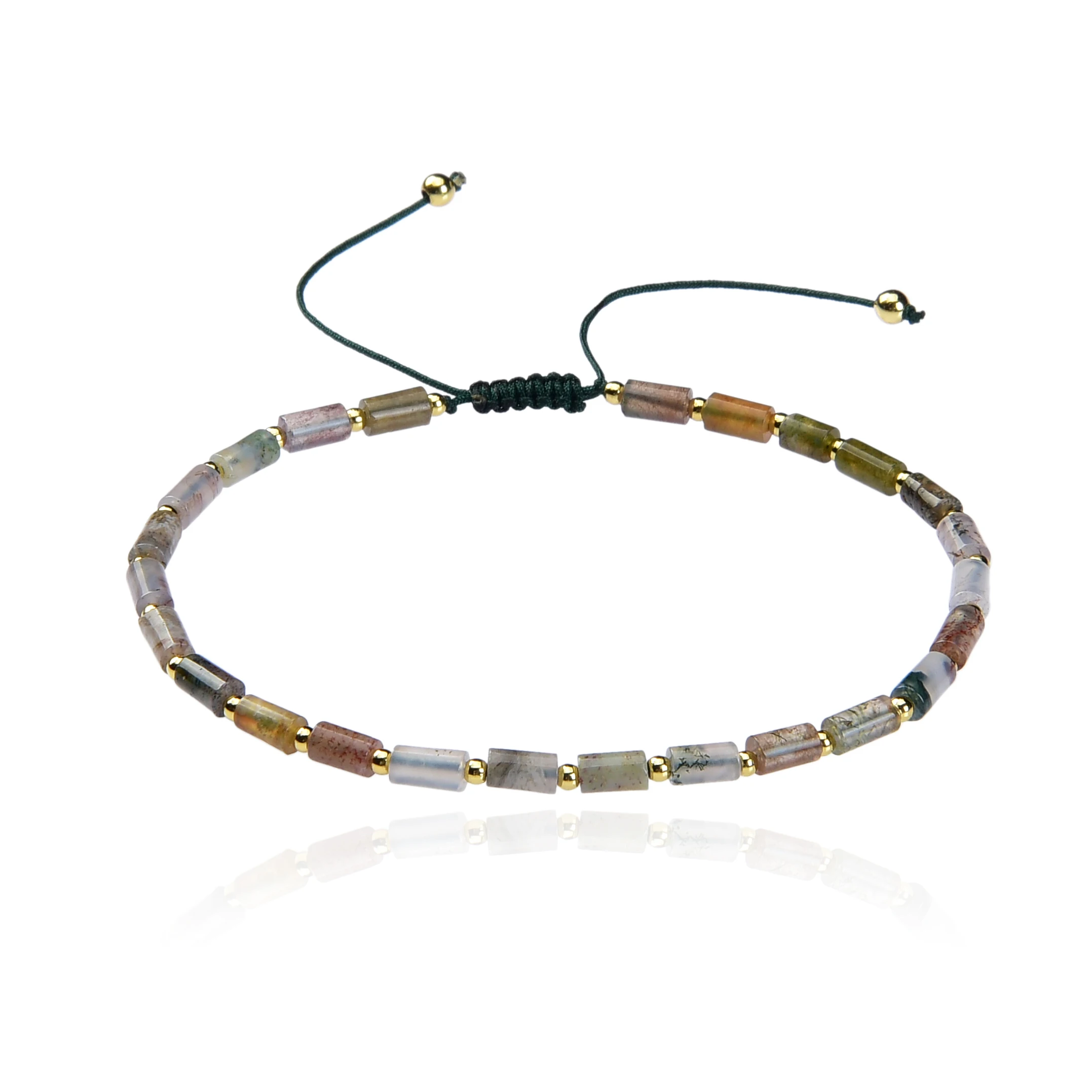 Natural 3*5mm Indian agate & 2mm plated with 16K gold plait Weave adjustable bracelet
Natural 3*5mm Indian agate & 2mm plated with 16K gold plait Weave adjustable bracelet