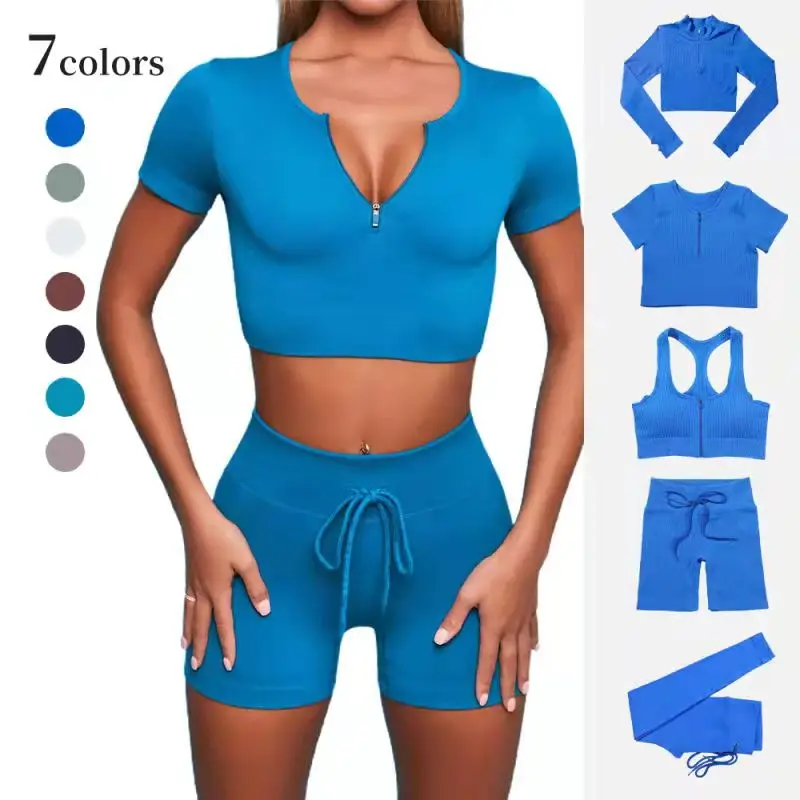 5 Piece Women Sportswear Active Fitness Suit Zipper Workout Sport Wear Gym Clothing Short Long Sleeve Crop Top Seamless Yoga Set, Black,yellow,golden,pink,light blue
5 Piece Women Sportswear Active Fitness Suit Zipper Workout Sport Wear Gym Clothing Short Long Sleeve Crop Top Seamless Yoga Set, Black,yellow,golden,pink,light blue