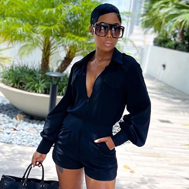 2021 Trendy Ladies Clothing Plain Long Sleeve Short Romper Black Women Pocket Rompers cargo pants
2021 Trendy Ladies Clothing Plain Long Sleeve Short Romper Black Women Pocket Rompers cargo pants