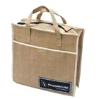 Promotional custom printed logo recycle natural jute grocery tote bag burlap shopping bag with zipper and pocket