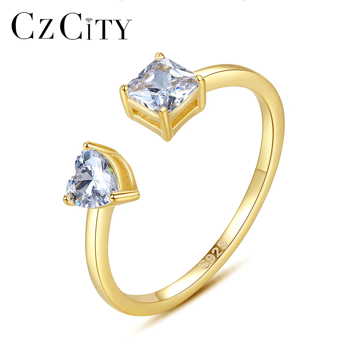 CZCITY Fine Simple Jewelry Gold Plated Heart Zirconia Rings 925 Sterling Silver Engagement Band Open Ring for Girls
CZCITY Fine Simple Jewelry Gold Plated Heart Zirconia Rings 925 Sterling Silver Engagement Band Open Ring for Girls