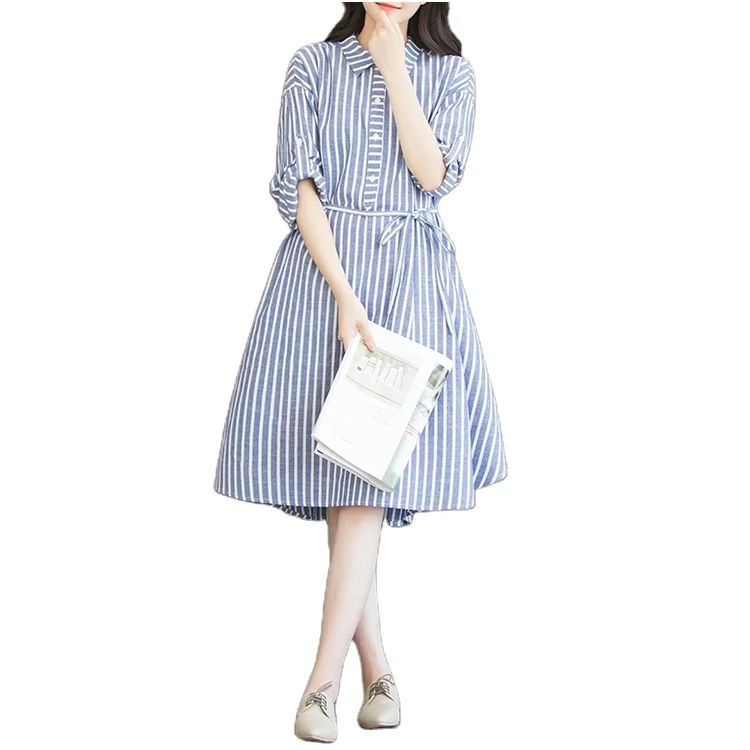 Plus Size Loose Stripe Maternity A Line Dress Women Peter Pan Collar Linen Long Sleeve Mori Girl Women's Clothing Midi Dresses 
Plus Size Loose Stripe Maternity A Line Dress Women Peter Pan Collar Linen Long Sleeve Mori Girl Women's Clothing Midi Dresses