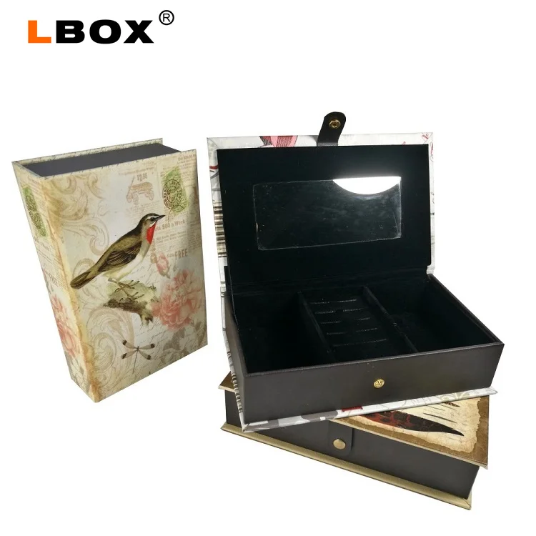 high quality pu leather book shape jewelry box storage case