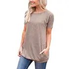 Big Sale Casual Blouses For Women Plus Size Summer Black Shirt With Side Pockets Short Sleeve Loose Tops