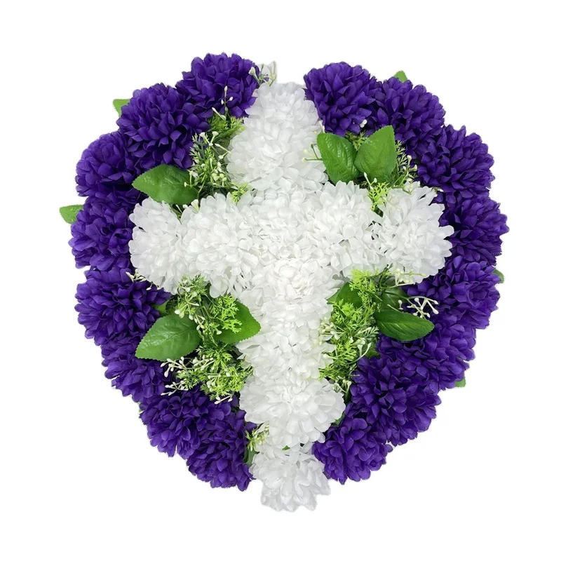 

TX0027 Wholesale Funeral Decorative Graveyard Condolence Flowers Artificial Cheap White Flower Cross Wreath, Picture shows