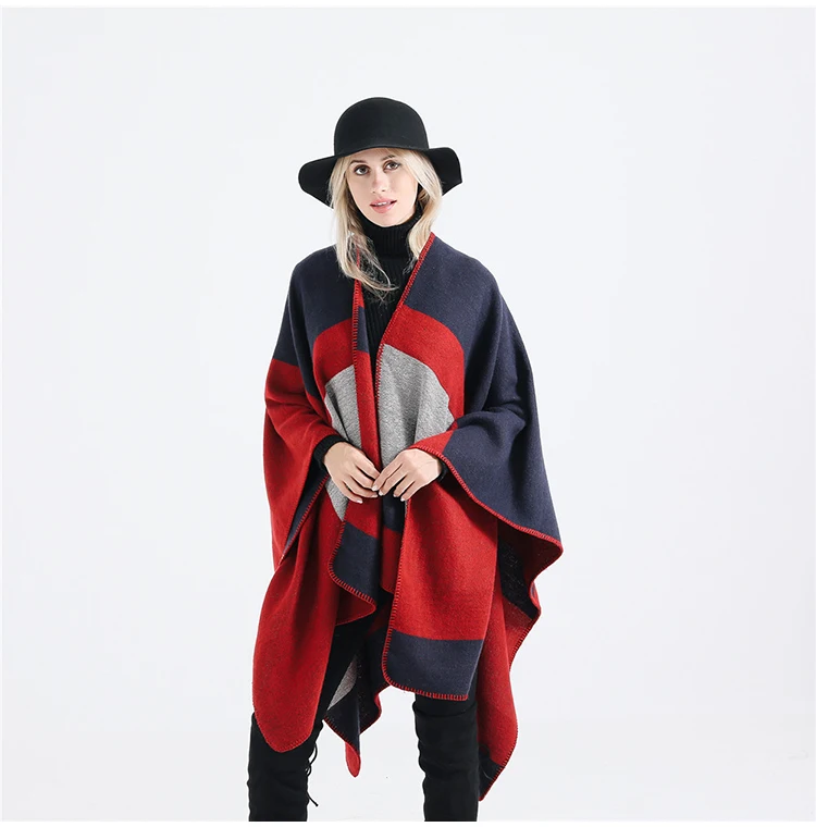 Wholesale Latest Winter Acrylic Thick Shawl For Women Fashion Stripe Print Scarf Oversize Cashmere Wool Pashmina Poncho Capes