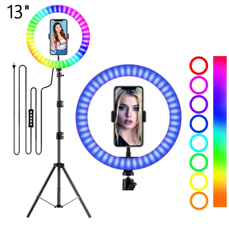 MJ33 Hot Selling 33cm 13inch colorful LED RGB Ring light photographic lighting With 1.7m Tripod Stand For Makeup TikTok Youtube
MJ33 Hot Selling 33cm 13inch colorful LED RGB Ring light photographic lighting With 1.7m Tripod Stand For Makeup TikTok Youtube