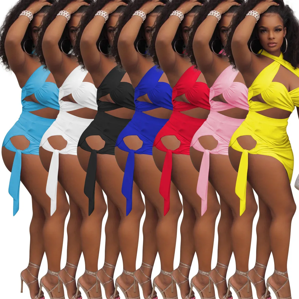 2021 Wholesale Fashion Solid Bodycon Sexy Hollow Out Summer Outfit For Women Y2k Halter Short Two Piece Skirt Set
2021 Wholesale Fashion Solid Bodycon Sexy Hollow Out Summer Outfit For Women Y2k Halter Short Two Piece Skirt Set