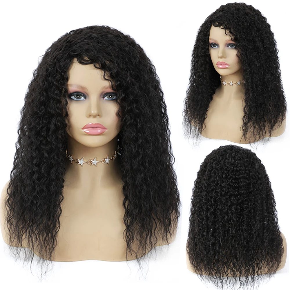 cheap machine made Human hair blend synthetic black color hair 18 inches long curly wigs for black women
cheap machine made Human hair blend synthetic black color hair 18 inches long curly wigs for black women