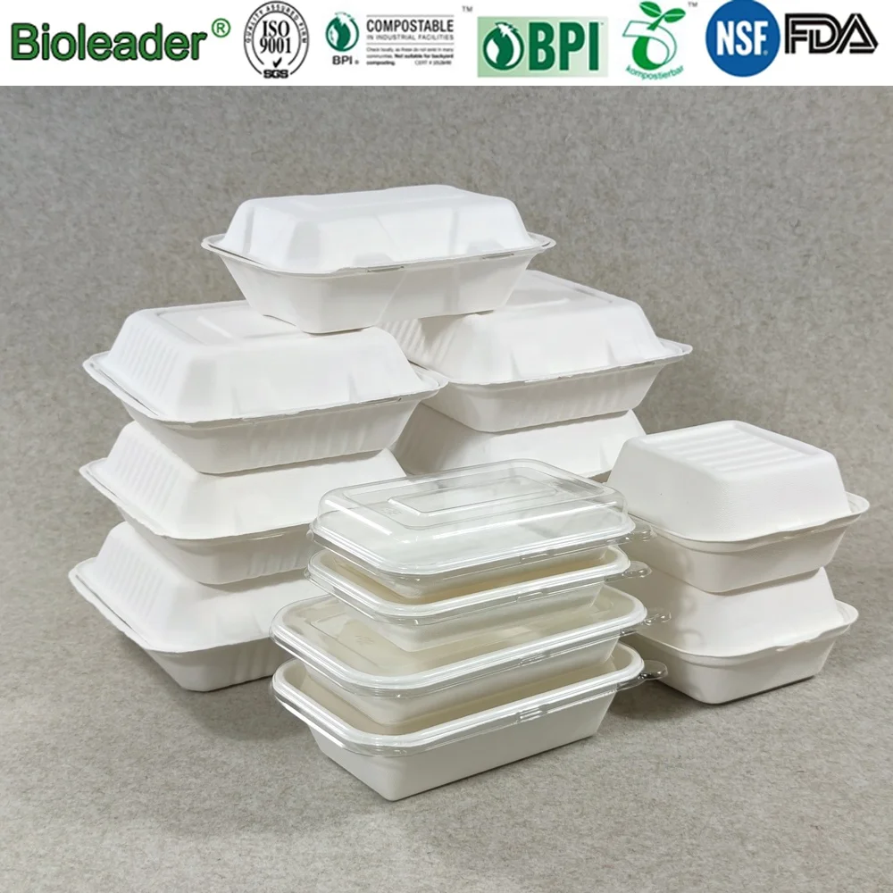 400 500 600 ml Biodegradable Sugarcane Fast Food Lunch Container Box