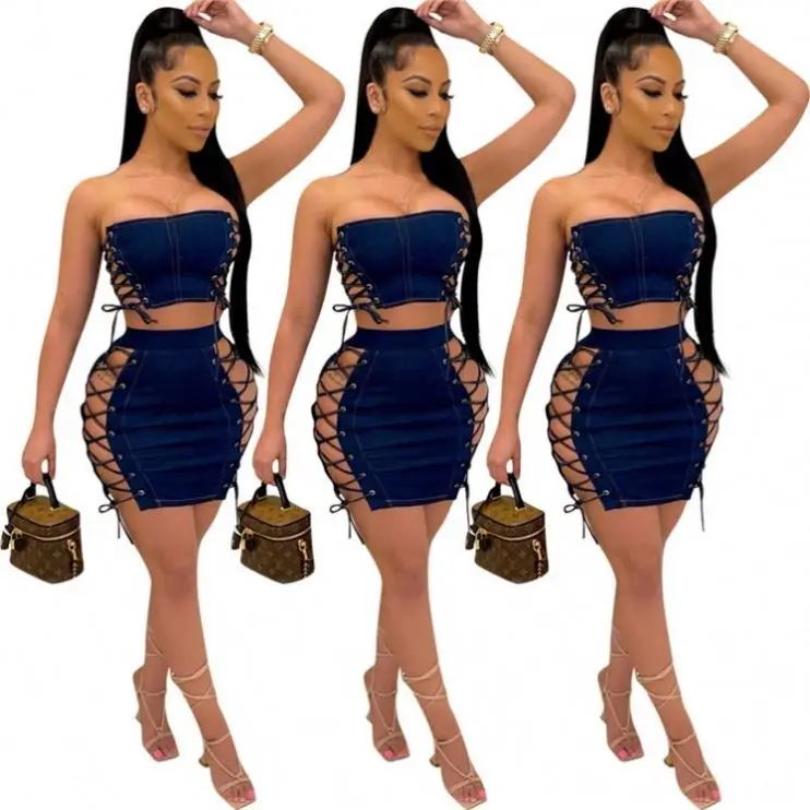MISS Best Seller 2021 Denim Crop Top And Skirt Set Bandage Sexy Night Clubwear Women 2 Piece Skirt Set
MISS Best Seller 2021 Denim Crop Top And Skirt Set Bandage Sexy Night Clubwear Women 2 Piece Skirt Set