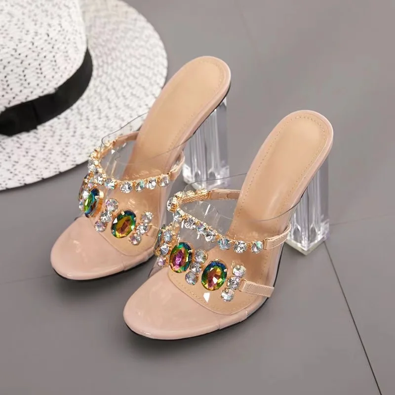 2021 Europe and the United States new plus size sexy crystal heel sandals women, Beige or customized
2021 Europe and the United States new plus size sexy crystal heel sandals women, Beige or customized