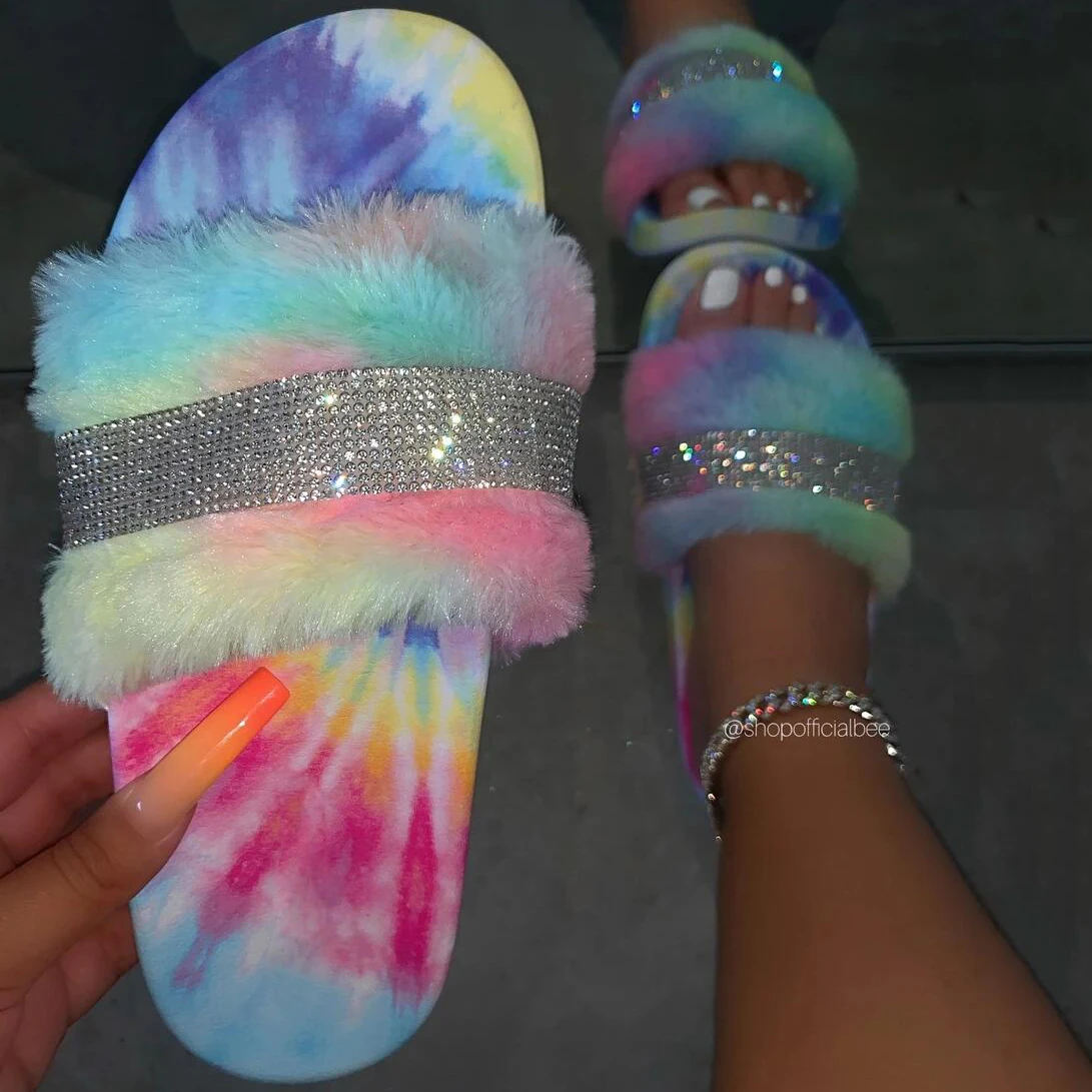 2020 new tie-dye colorful soft fur women slides white rhinestone soft cozy plush women's rainbow slippers sandals footwear shoes, Rose red, black, rainbow, white,apricot
2020 new tie-dye colorful soft fur women slides white rhinestone soft cozy plush women's rainbow slippers sandals footwear shoes, Rose red, black, rainbow, white,apricot