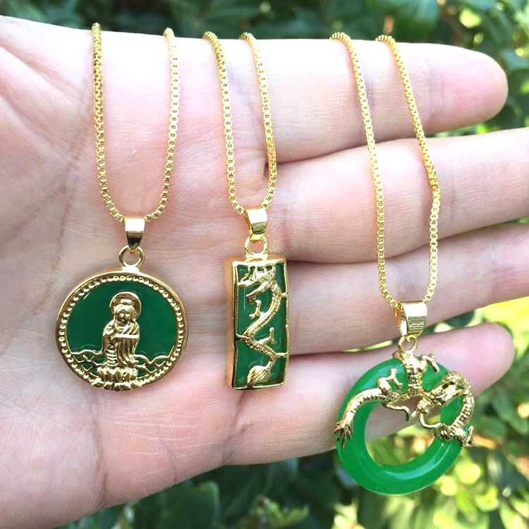 Natural Green Stone Gold Plated Chinese Dragon Jade Pendant For Women And Men Necklace Jewelry Wholesale
Natural Green Stone Gold Plated Chinese Dragon Jade Pendant For Women And Men Necklace Jewelry Wholesale