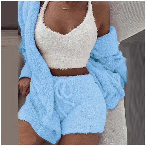 New Winter Loose knit women sleepwear 3pcs sweater vest long sleeve cardigan coat shorts set ladies sexy fuzzy pajamas, 10colors
New Winter Loose knit women sleepwear 3pcs sweater vest long sleeve cardigan coat shorts set ladies sexy fuzzy pajamas, 10colors