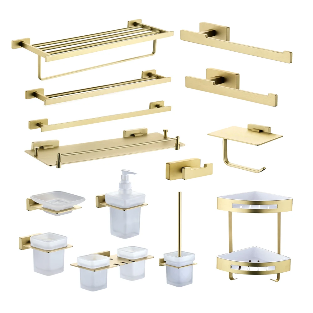 Brushed Gold Bathroom Accessories Set Brass Wall Mount Bathroom Towel Rack Set
Brushed Gold Bathroom Accessories Set Brass Wall Mount Bathroom Towel Rack Set