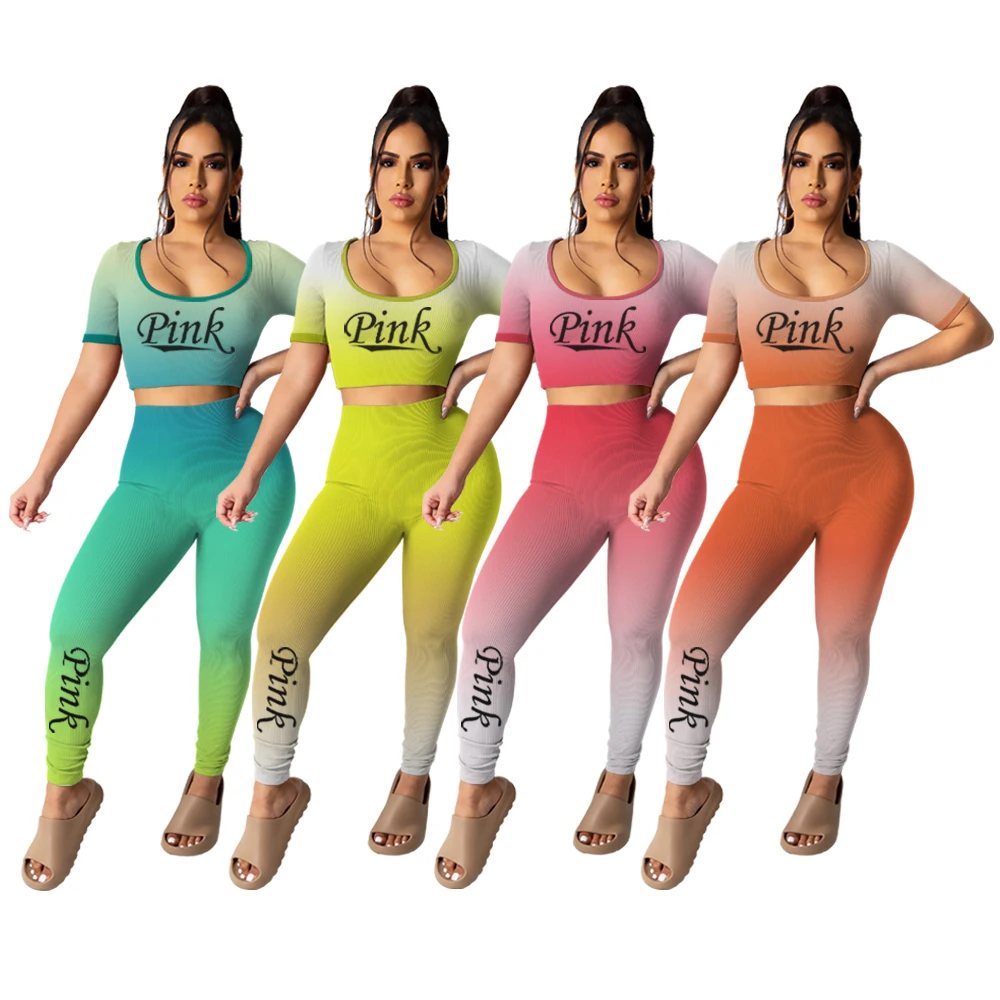 Gradient Pink Summer Sport Outfit Set Women Two 2 Piece Crop Top T-shirt Bra Leggings Sportsuit Workout Outfits Fitness Gym Sets
Gradient Pink Summer Sport Outfit Set Women Two 2 Piece Crop Top T-shirt Bra Leggings Sportsuit Workout Outfits Fitness Gym Sets