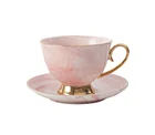 Vintage Marble white porcelain Coffee Gold line With Handle Bone-China Vintage Gold Rim Tea cup and saucer