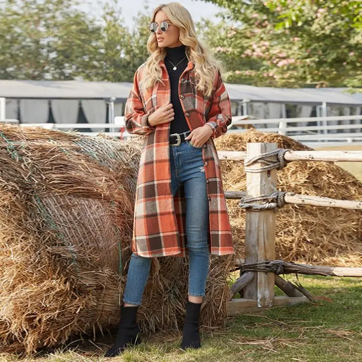 2021 Europe and American Style High Quality Checkered Long Coat Flannel Plaid Jackets for Elegant Casual Women
2021 Europe and American Style High Quality Checkered Long Coat Flannel Plaid Jackets for Elegant Casual Women