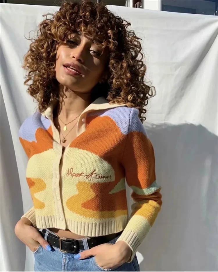 Women Cardigans 2021 New Autumn Landscape Print Long Sleeve Knitted Jacket Coat Femme Winter Thick Casual Yellow Sweaters, As picture 
Women Cardigans 2021 New Autumn Landscape Print Long Sleeve Knitted Jacket Coat Femme Winter Thick Casual Yellow Sweaters, As picture