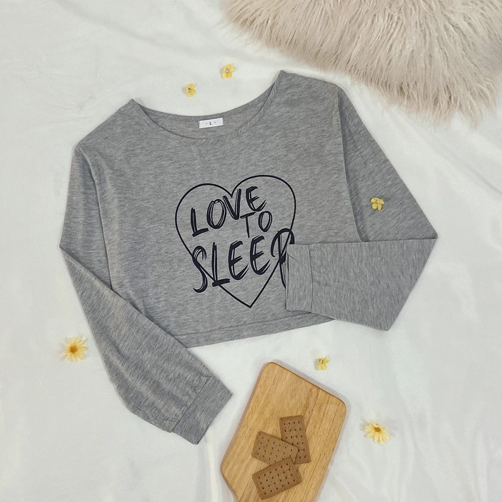 2021 summer fashion gray letter printed round neck full sleeve ladies casual lounge wear pajama crop t-shirt women crop t shirt
2021 summer fashion gray letter printed round neck full sleeve ladies casual lounge wear pajama crop t-shirt women crop t shirt